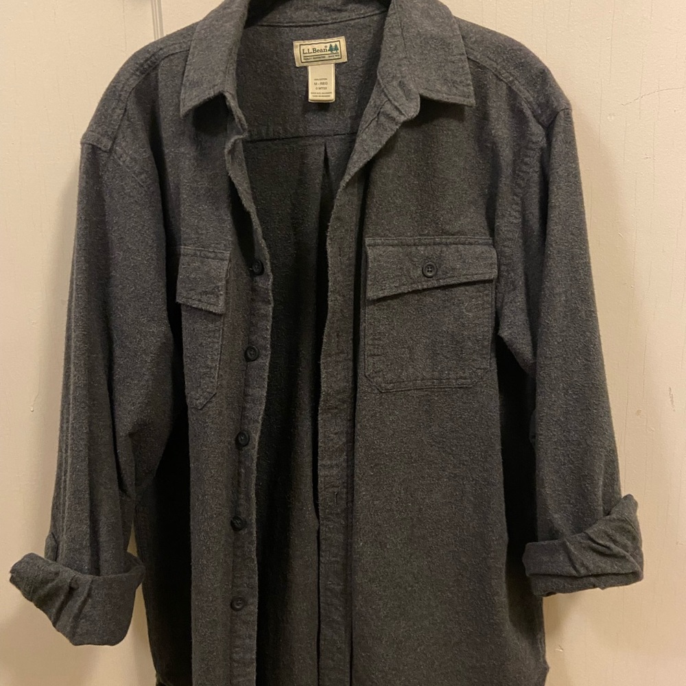 L.L. Bean Gray thick flannel Button Down Shirt